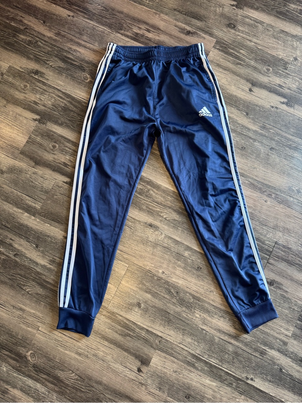 adidas Men’s Blue/White 3-Stripes Track Pants L Drawstring
